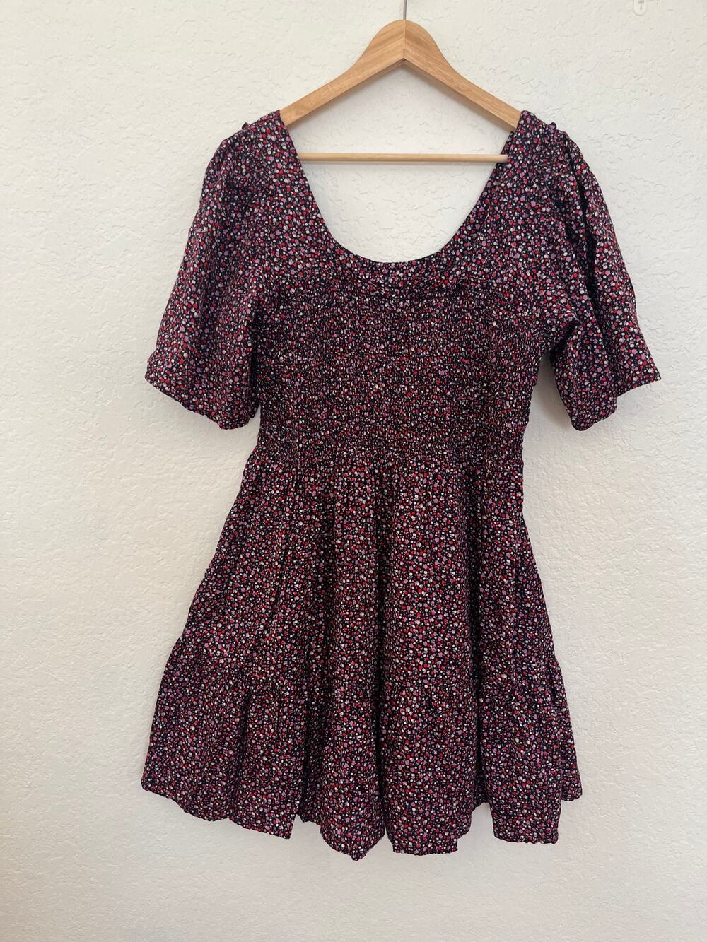 GAP Women’s XL Navy Floral Smocked Fit & Flare Dress Puff Sleeve